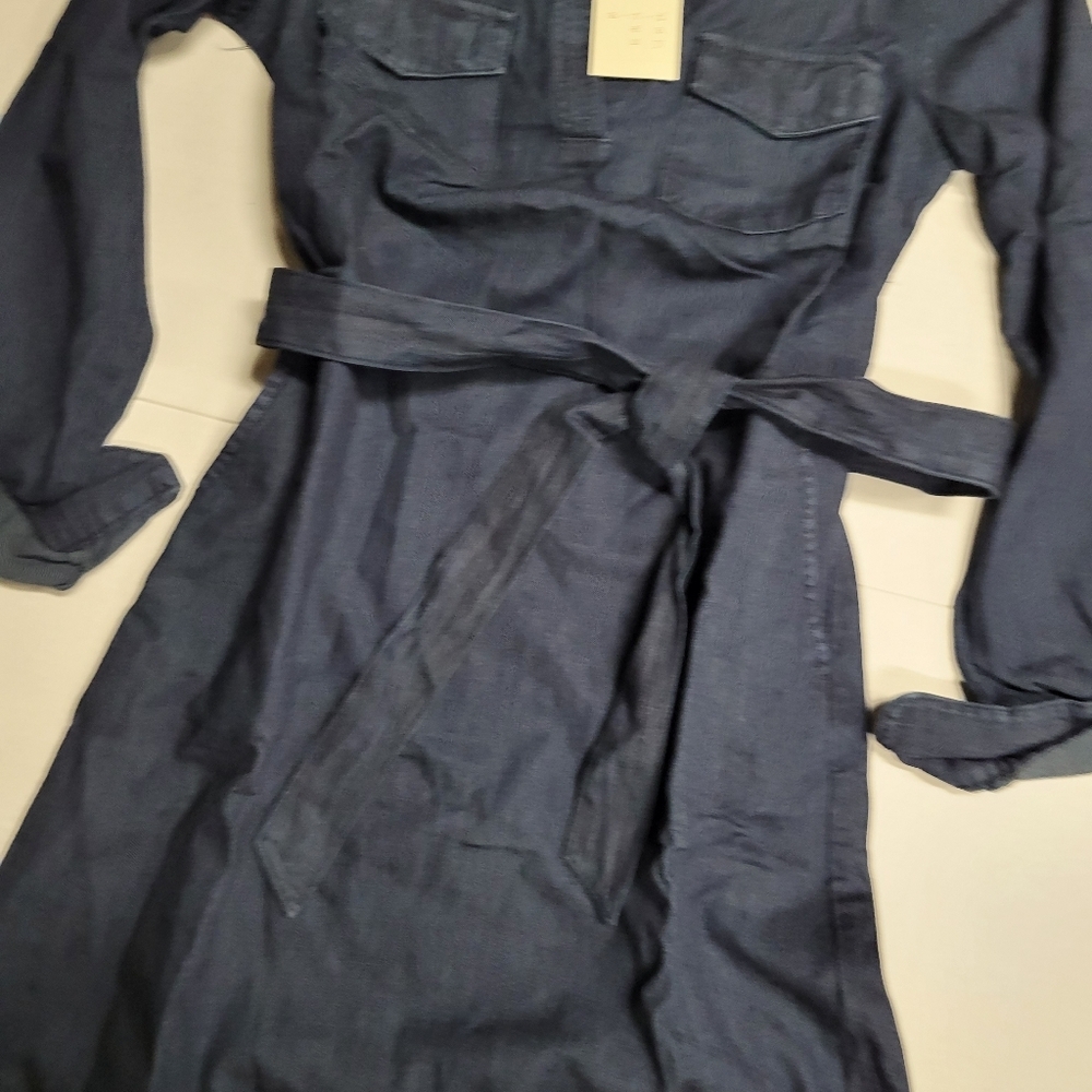 A NEW DAY Denim Long Sleeve Shirt Dress Tie Waist Dark Blue Size XS - Picture 3 of 5